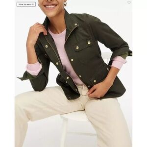 J. Crew Relaxed Resin Coated Cotton Boyfriend Field Jacket SZ S/Olive Green